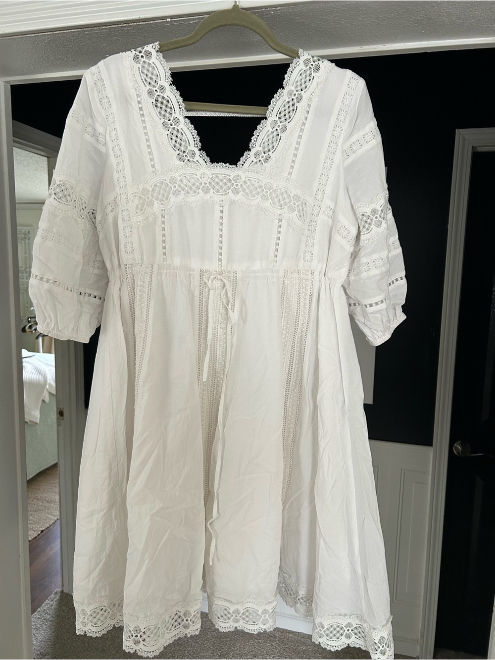 Eri & Ali White Lace-Trim Midi Dress!!
